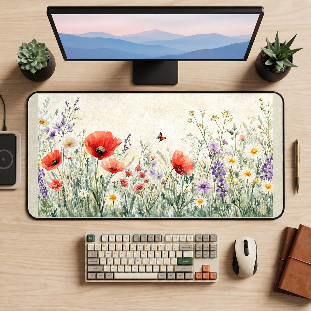 Poppies and Meadow Daisies desk mat — product mockup 2