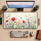 Poppies and Meadow Daisies desk mat — product mockup 2