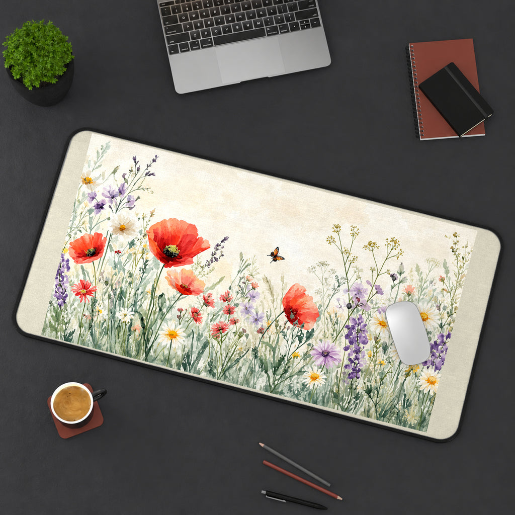 Poppies and Meadow Daisies desk mat — product mockup 3