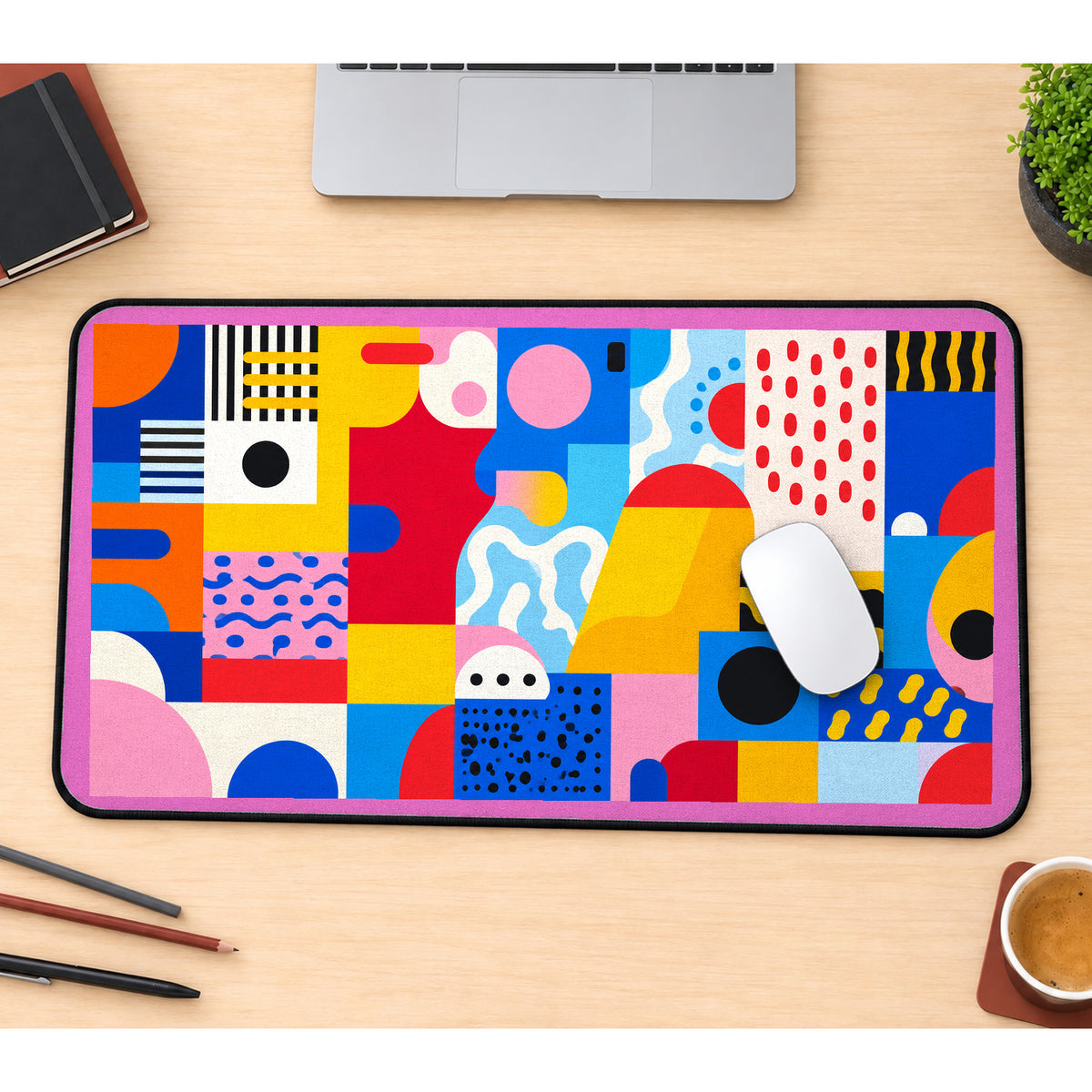 Color Block Shapes and Squiggles desk mat — product mockup 1