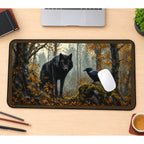 Black Wolf and Raven in Autumn desk mat — product mockup 1