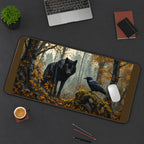 Black Wolf and Raven in Autumn desk mat — product mockup 3