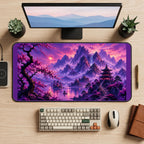 Purple Mountains and Sakura Pagoda desk mat — product mockup 2