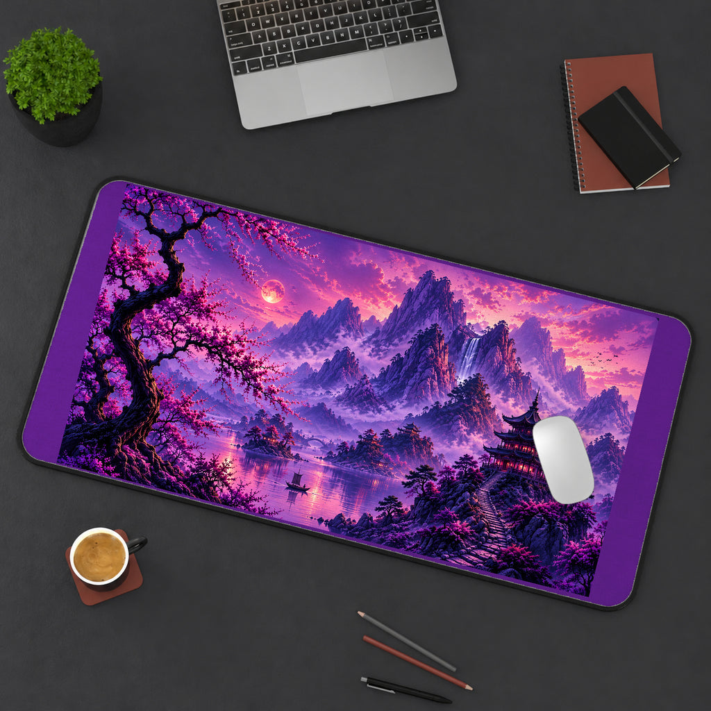Purple Mountains and Sakura Pagoda desk mat — product mockup 3