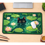 Black Kitten in a Lily Pond desk mat — product mockup 1