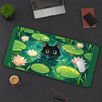 Black Kitten in a Lily Pond desk mat — product mockup 3