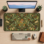 Fox among Curling Woodland Leaves desk mat — product mockup 2