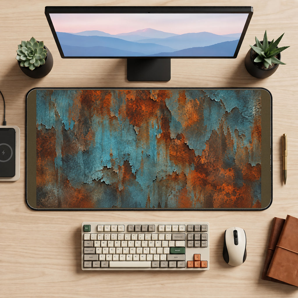 Blue and Rust Patina Pattern desk mat — product mockup 2