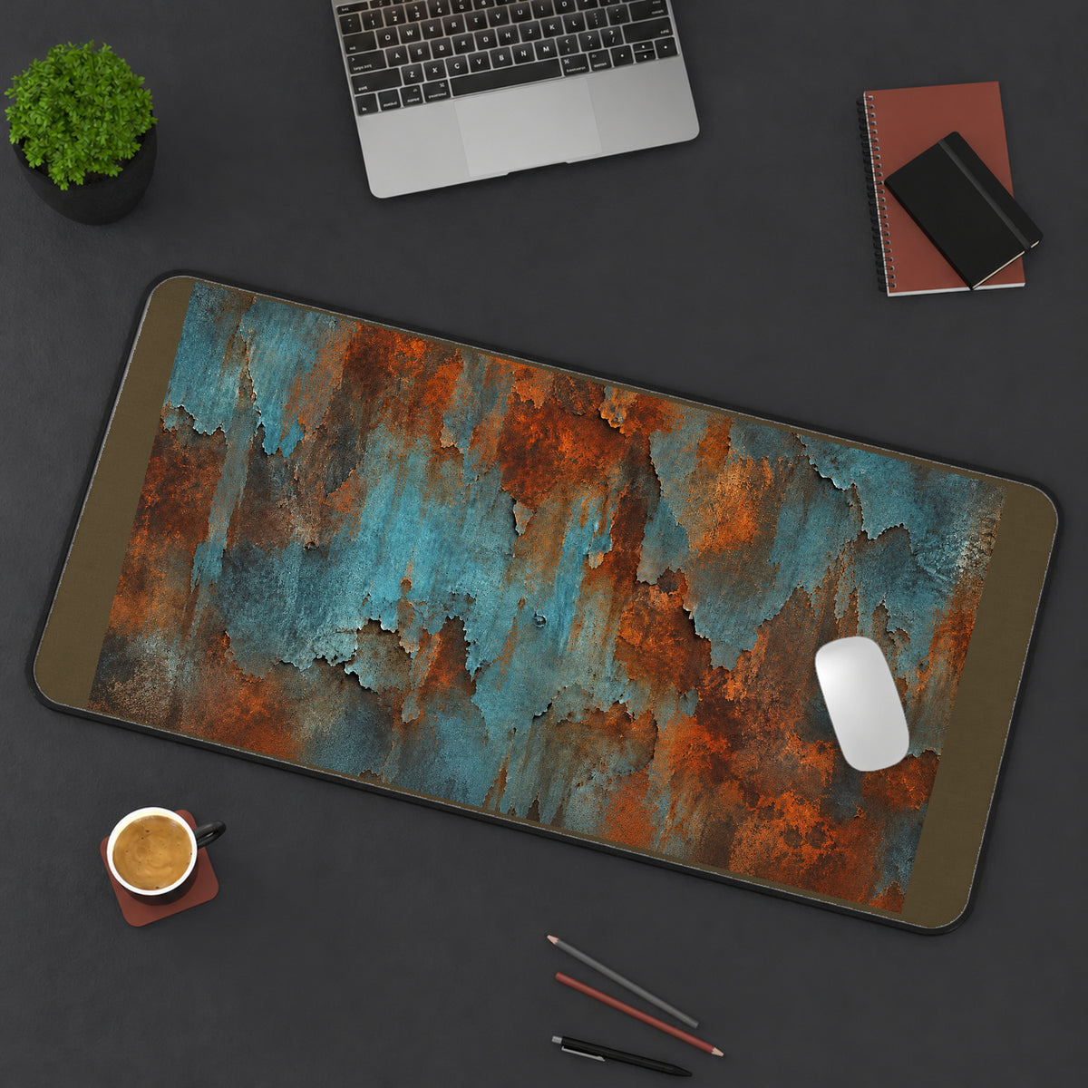 Blue and Rust Patina Pattern desk mat — product mockup 3