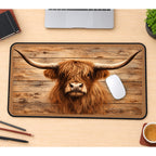 Highland Cow on Rustic Planks desk mat — product mockup 1