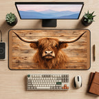 Highland Cow on Rustic Planks desk mat — product mockup 2