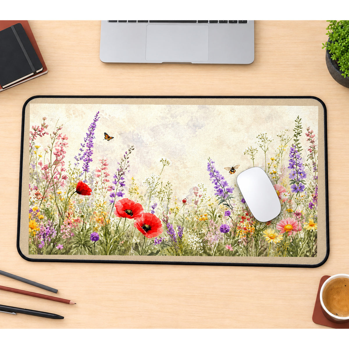 Summer Wildflowers and Butterflies desk mat — product mockup 1