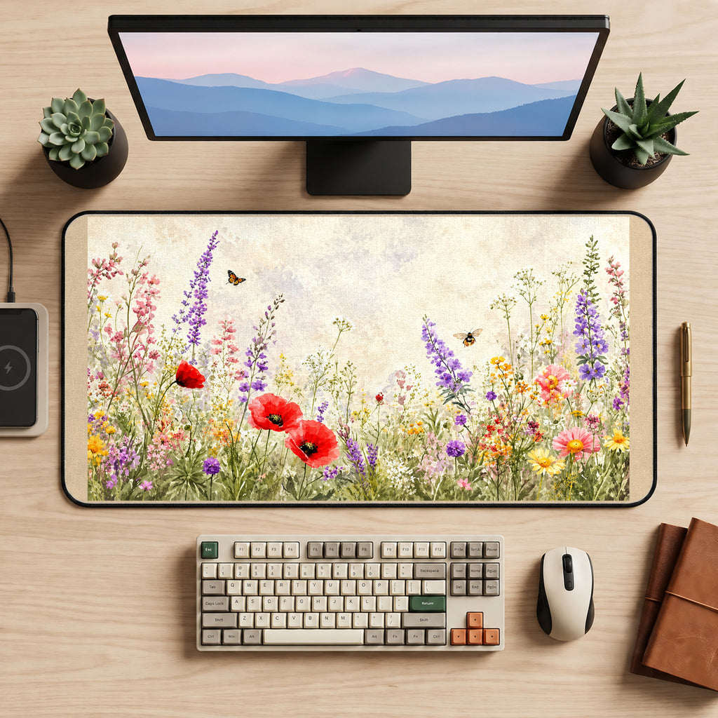 Summer Wildflowers and Butterflies desk mat — product mockup 2