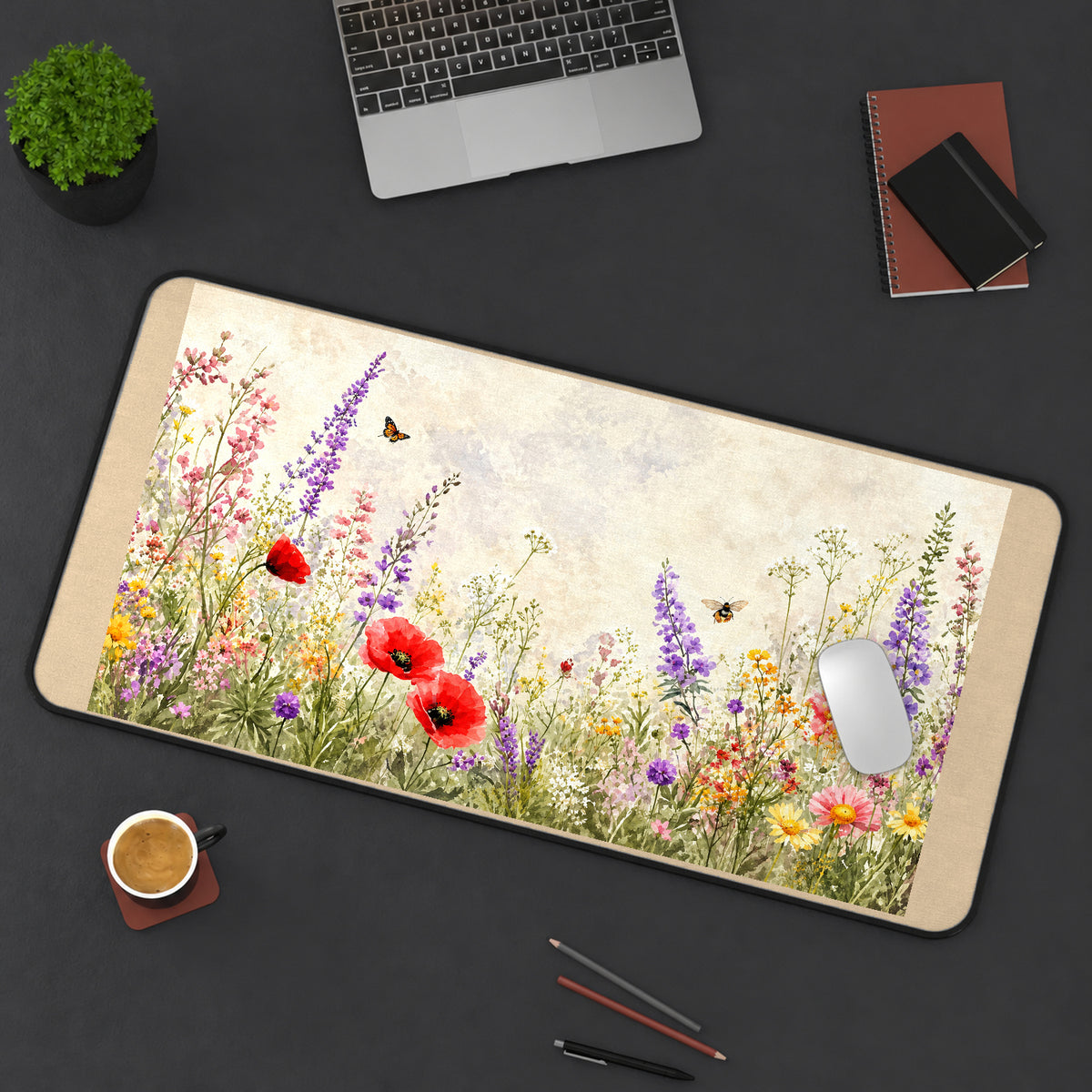 Summer Wildflowers and Butterflies desk mat — product mockup 3