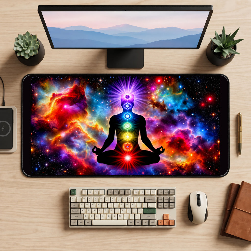Rainbow Chakra Meditation desk mat — product mockup 2