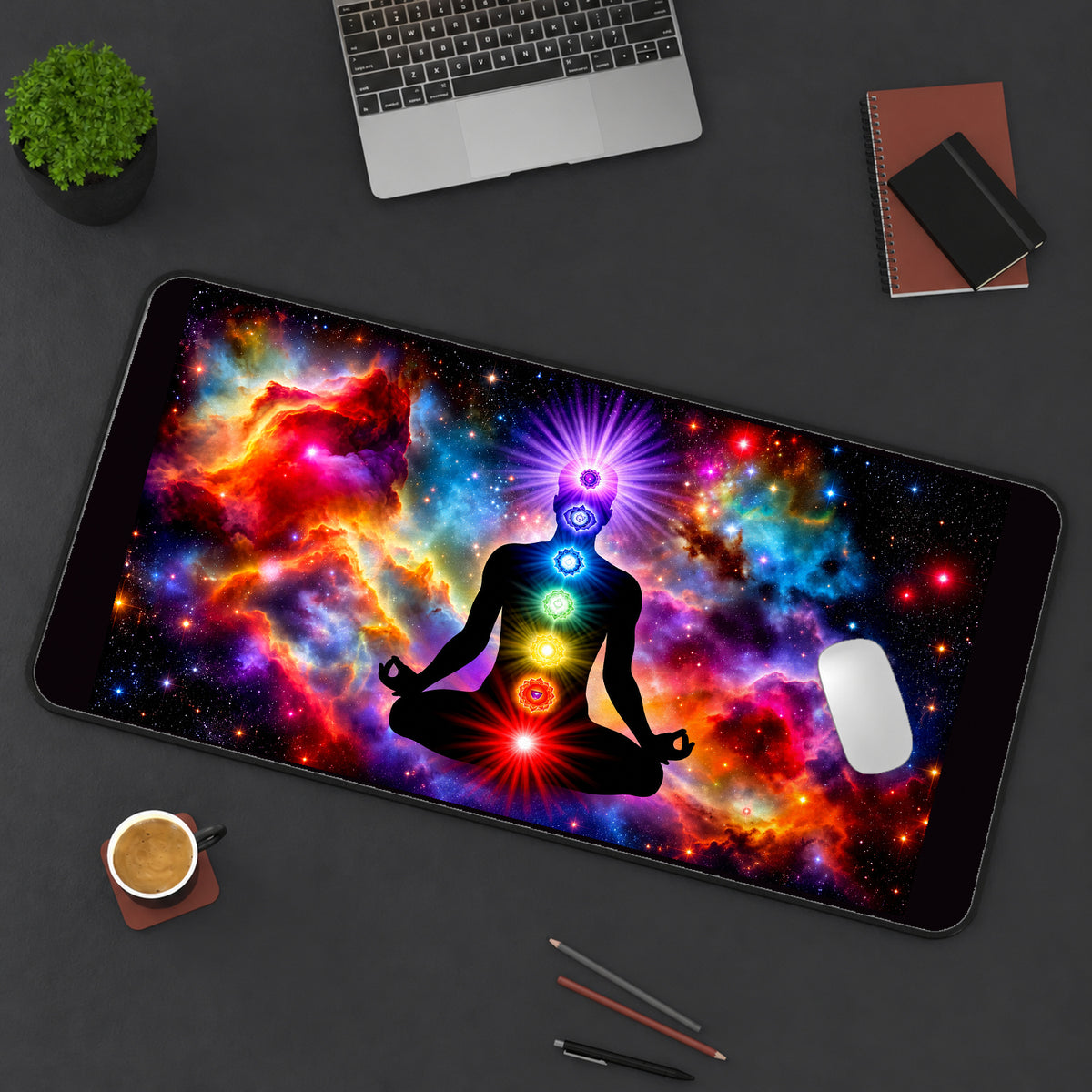 Rainbow Chakra Meditation desk mat — product mockup 3