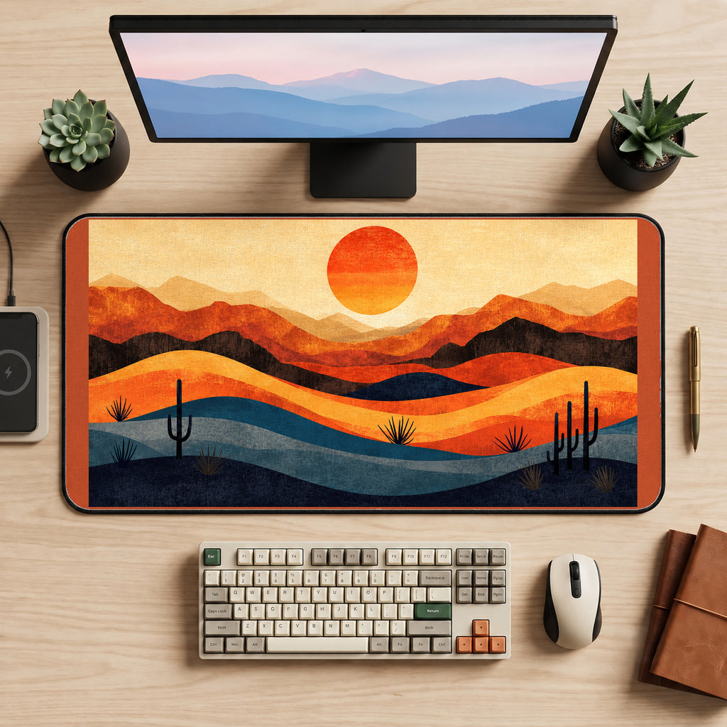 Layered Desert and Round Sun desk mat — product mockup 2