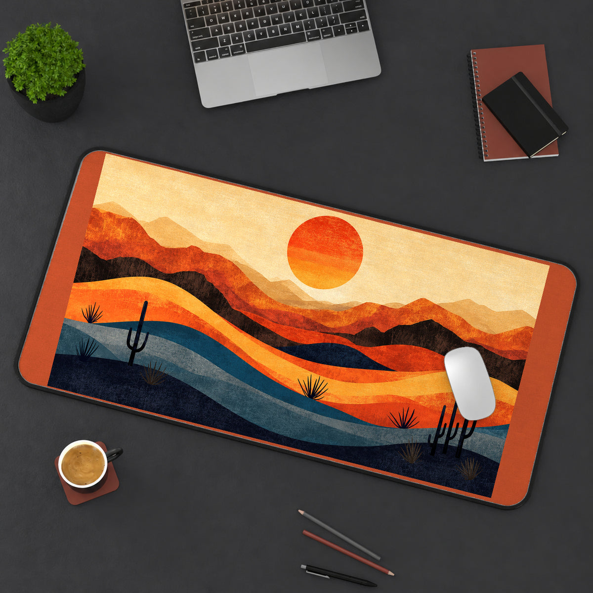 Layered Desert and Round Sun desk mat — product mockup 3