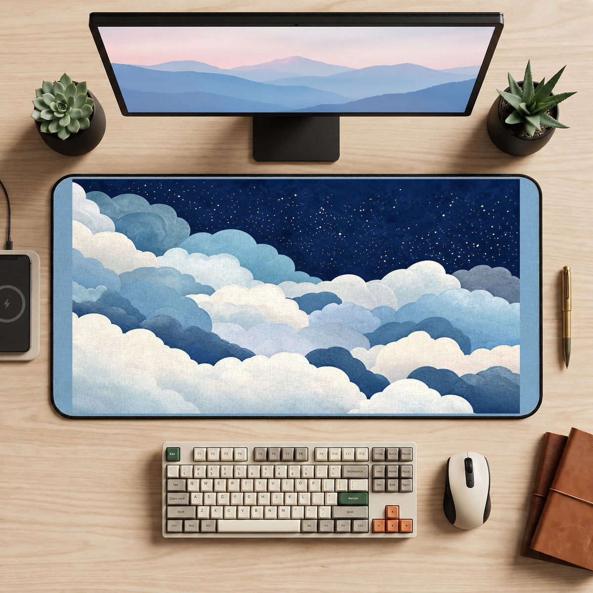 Cloud Banks beneath Tiny Stars desk mat — product mockup 2
