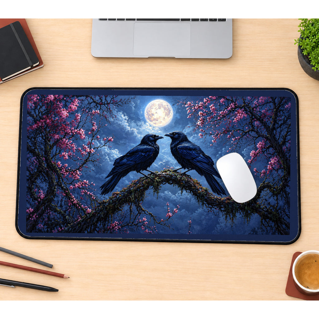 Two Ravens beneath a Full Moon desk mat — product mockup 1