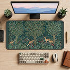 Deer in an Ornate Green Forest desk mat — product mockup 2
