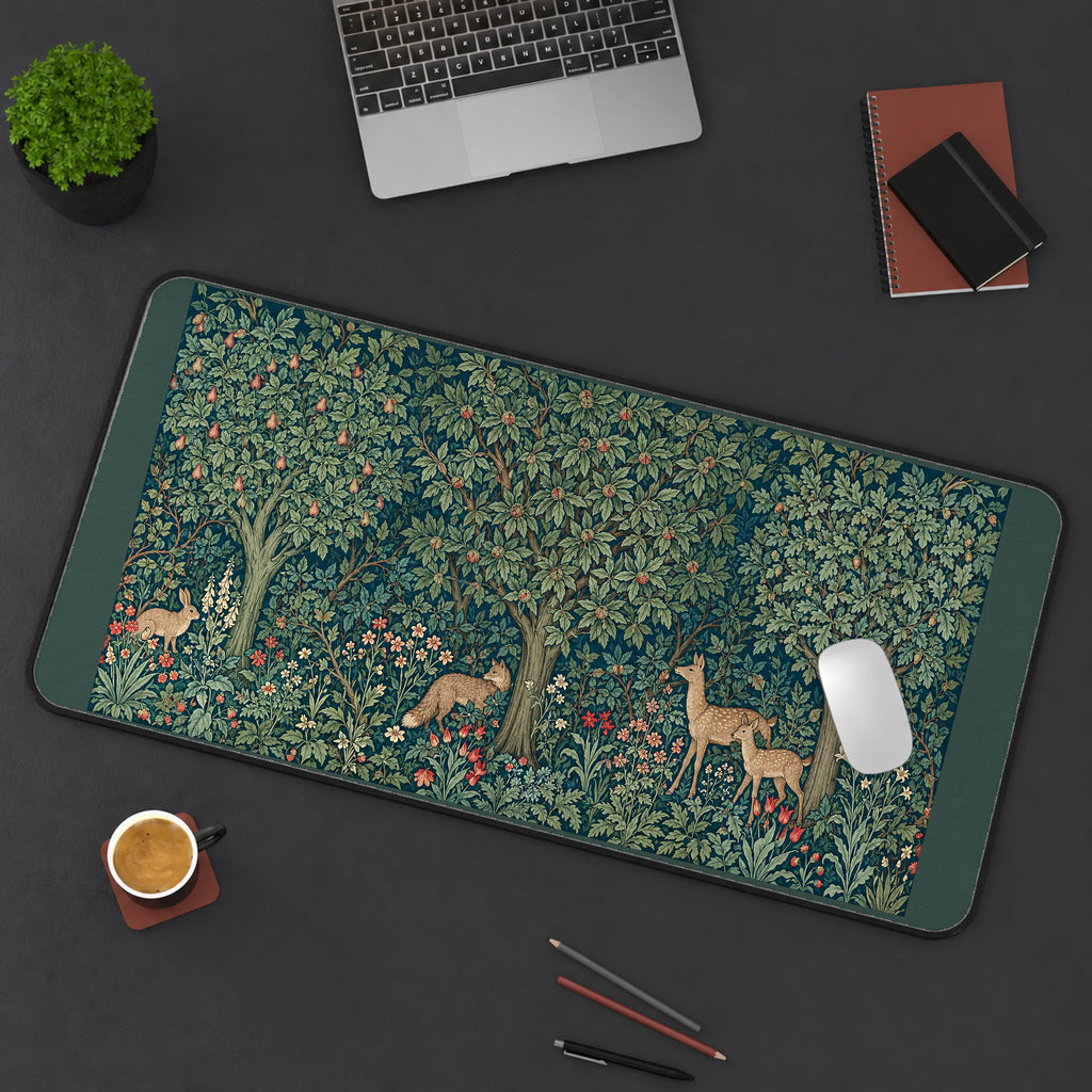 Deer in an Ornate Green Forest desk mat — product mockup 3