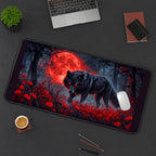 Black Wolf beneath a Blood Moon desk mat — product mockup 3