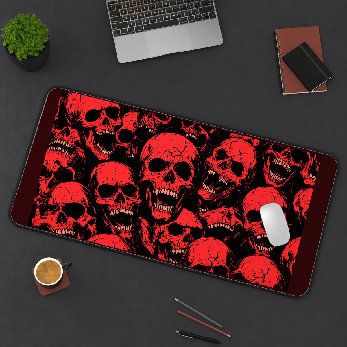 Red Skulls on Black desk mat — product mockup 3