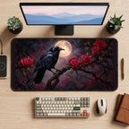 Raven with Moonlit Red Roses desk mat — product mockup 2