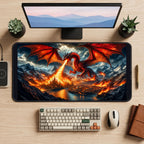 Fire Breathing Dragon over a City desk mat — product mockup 2