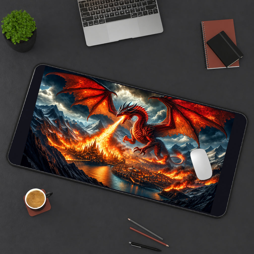 Fire Breathing Dragon over a City desk mat — product mockup 3