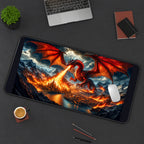 Fire Breathing Dragon over a City desk mat — product mockup 3
