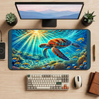 Sea Turtle in Sunlit Coral desk mat — product mockup 2