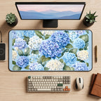 Blue and White Hydrangea Clusters desk mat — product mockup 2