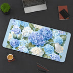 Blue and White Hydrangea Clusters desk mat — product mockup 3