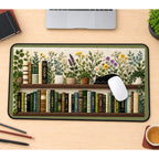 Bookshelf with Flowers and a Cat desk mat — product mockup 1