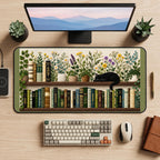 Bookshelf with Flowers and a Cat desk mat — product mockup 2