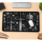 Ornate Swords and Armored Helm desk mat — product mockup 1