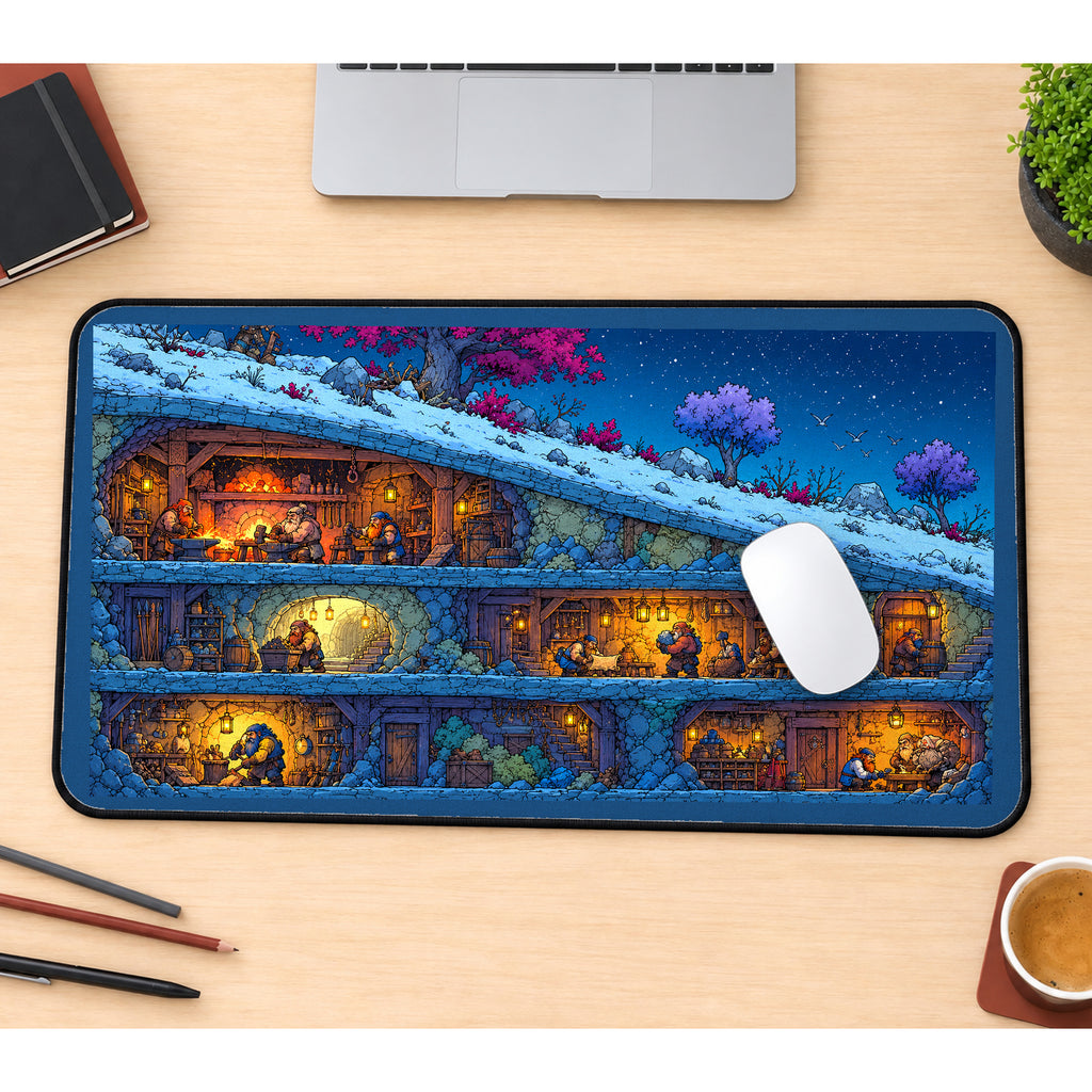 Snowy Mountain Workshop Cutaway desk mat — product mockup 1