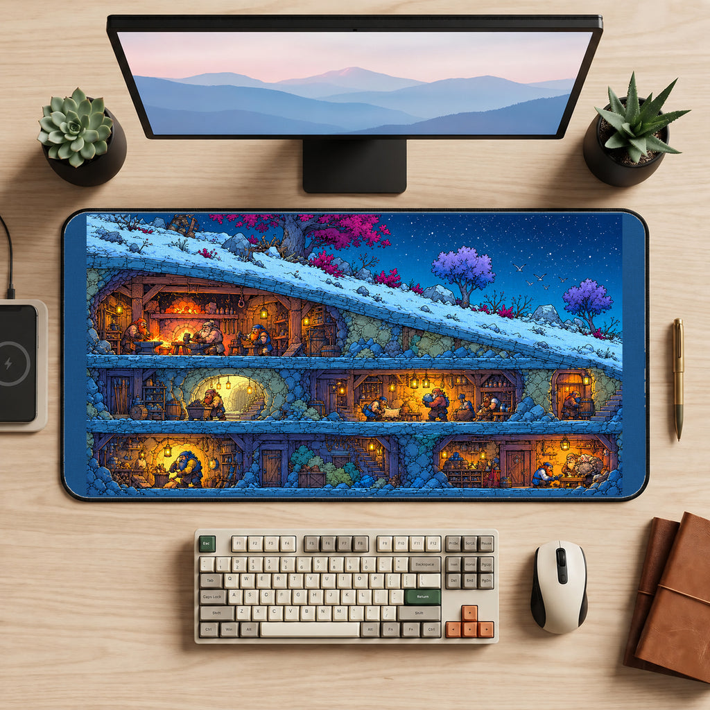 Snowy Mountain Workshop Cutaway desk mat — product mockup 2
