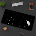 White Pixel Stars on Black desk mat — product mockup 3