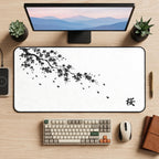 Black Sakura Branch on White desk mat — product mockup 2