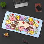 Siamese Cat among Spring Doodles desk mat — product mockup 3