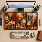 Autumn Trees through Windowpanes desk mat — product mockup 2