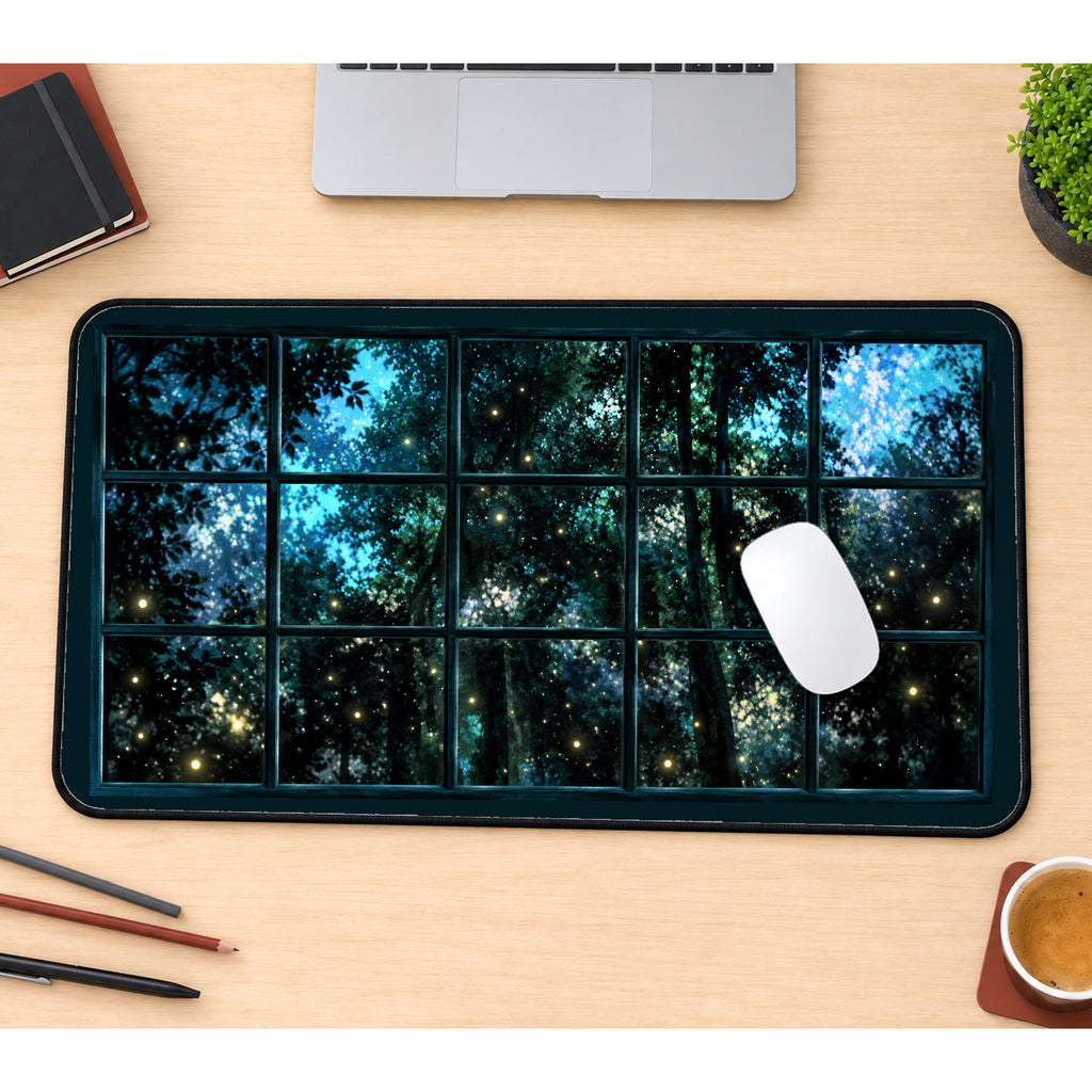 Fireflies beyond a Night Window desk mat — product mockup 1