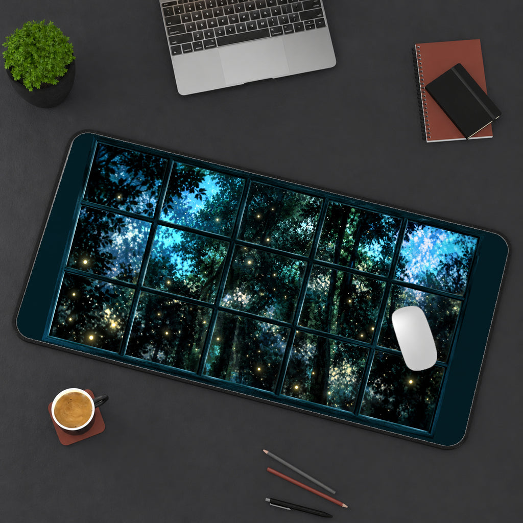 Fireflies beyond a Night Window desk mat — product mockup 3