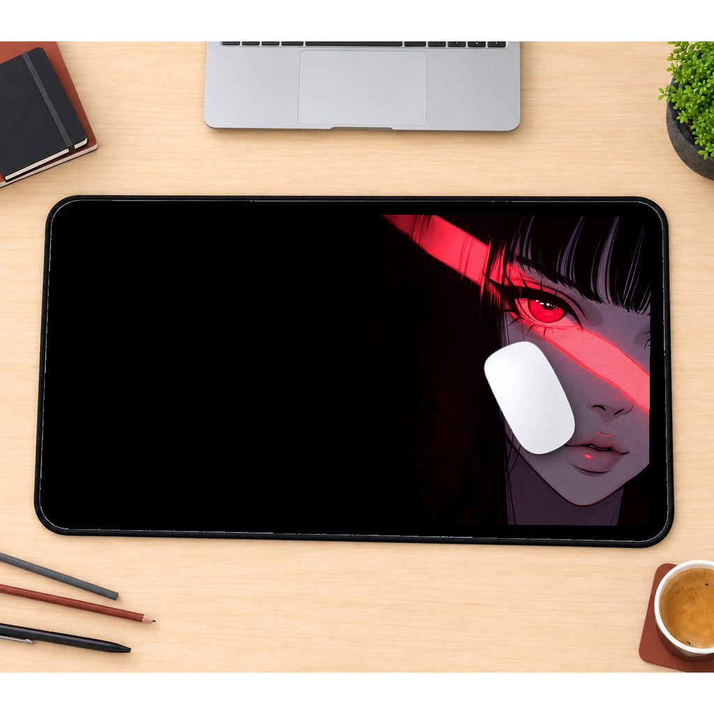 Red Lit Anime Portrait desk mat — product mockup 1