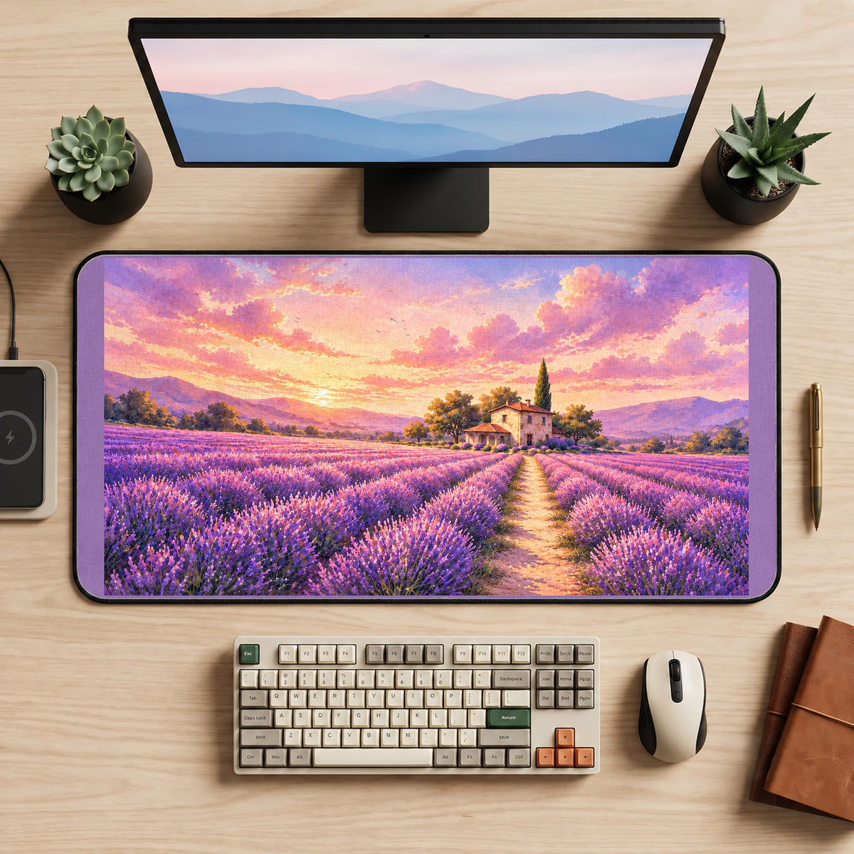 Lavender Rows at Sunrise desk mat — product mockup 2