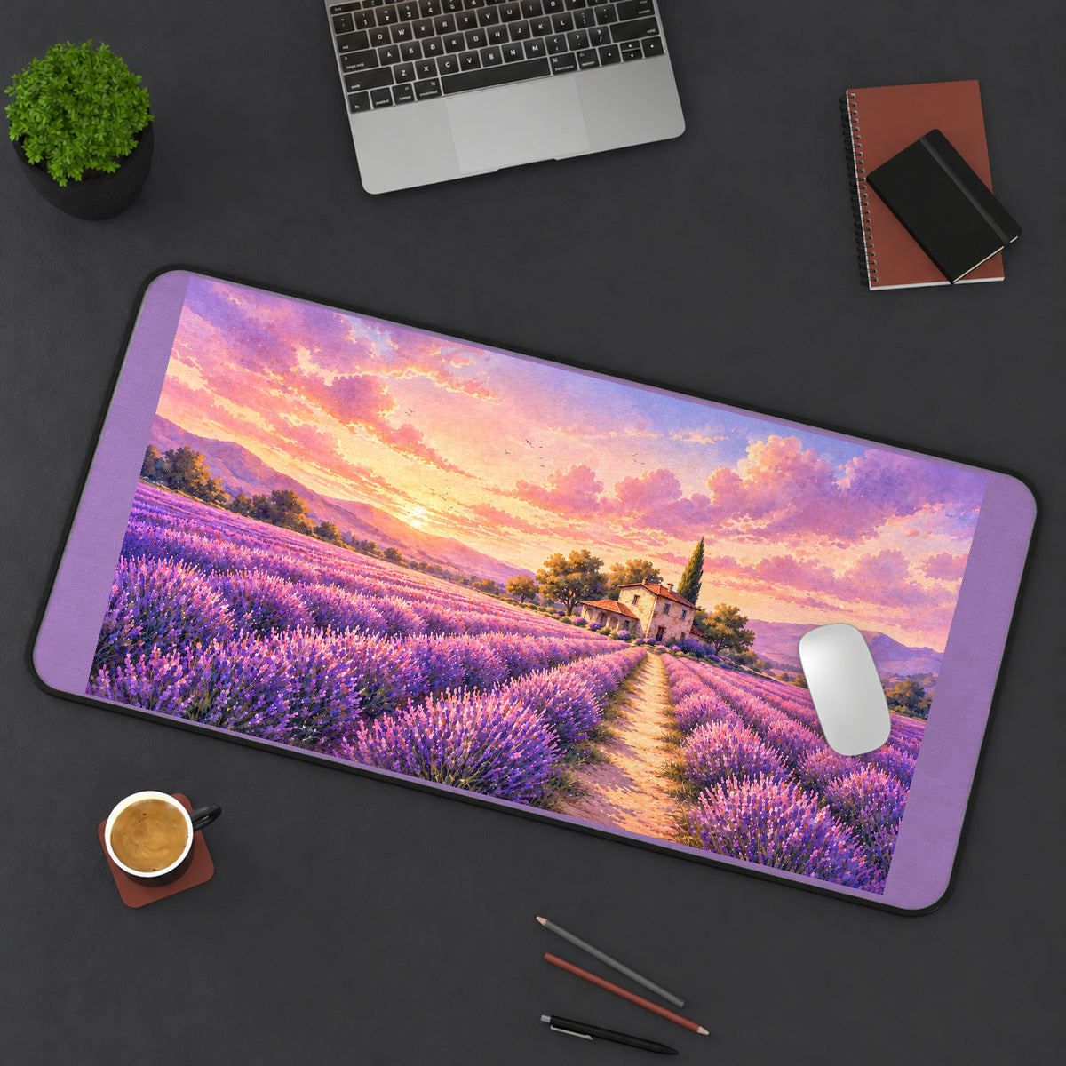 Lavender Rows at Sunrise desk mat — product mockup 3