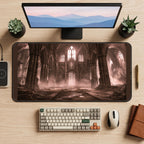 Ruined Cathedral in Rose Light desk mat — product mockup 2
